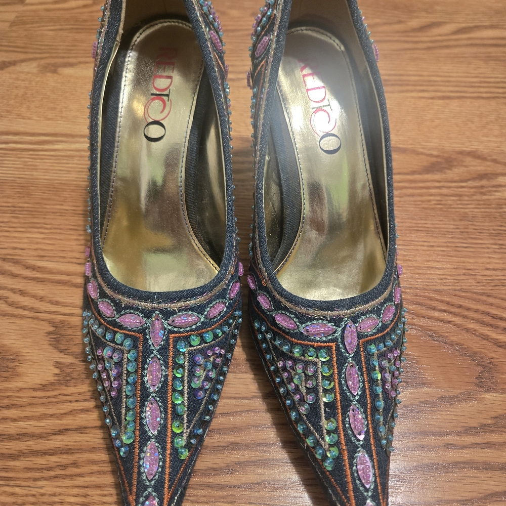 RedToo Denim Multicolor Embellished Women's Heels Size 9